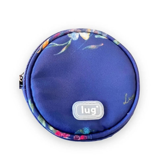 Lug Blue Bouquet Floral Mini Round Coin Pouch Zip Around Change Purse New w/ Tag - Picture 1 of 7